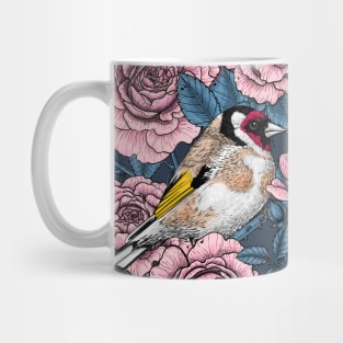 Pink Rose flowers and goldfinch birds Mug